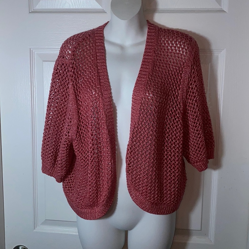 Chicos Siesta Shrug Sweater Womens Caliente Coral Open Knit  Chico Size 3 US L